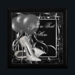 Silver High Heel Shoes Keepsake Gift Box<br><div class="desc">High heel shoe keepsake gift box with elegant silver high heel shoes on a pretty black and silver balloon confetti background. Add your text in the font style,  font size & colour,  and wording of your choice.</div>