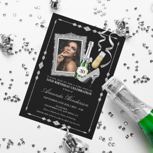 Silver High Heels and Champagne Women's Birthday Invitation