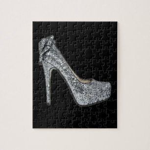 Silver High Heels Customise add Text Jigsaw Puzzle