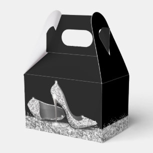 Silver High Heels Glitter Confetti Elegant Black Favour Box