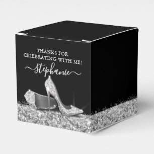 Silver High Heels Glitter Glam Birthday Party Favour Box