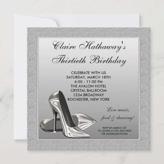 Silver High Heels Womans 30th Birthday Invitation (Front)