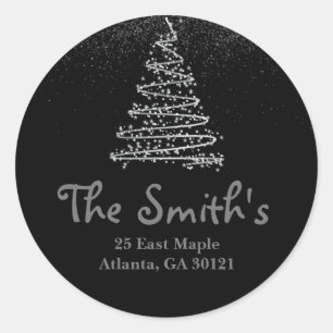Silver Holiday/Christmas Tree Return Address Classic Round Sticker