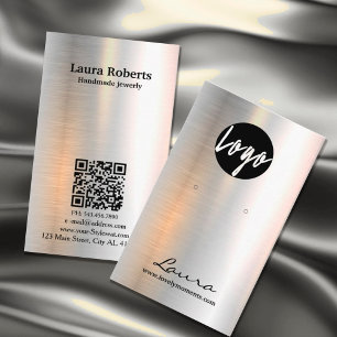 Silver Holographic Brushed Metal Earring Display  Business Card