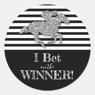 Silver Horse Black White Stripes Derby Race Classic Round Sticker