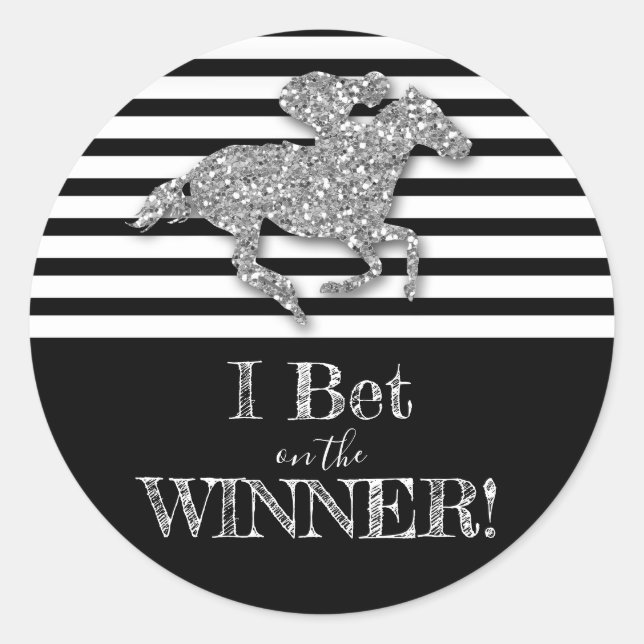 Silver Horse Black White Stripes Derby Race Classic Round Sticker (Front)
