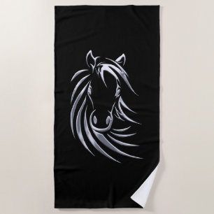 Silver Horse Head Beach Towel
