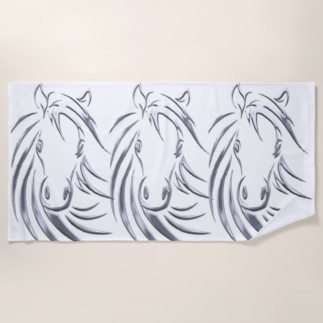 Silver Horse Heads Beach Towel (Front)