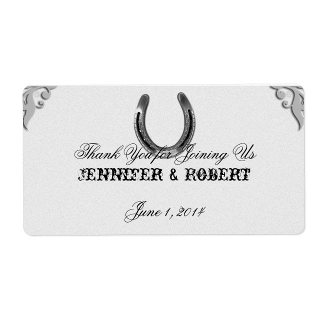 Silver Horseshoe on White Water Bottle Label (Front)