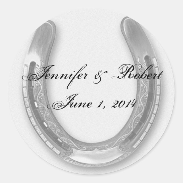 Silver Horseshow on White Wedding Envelope Seal (Front)