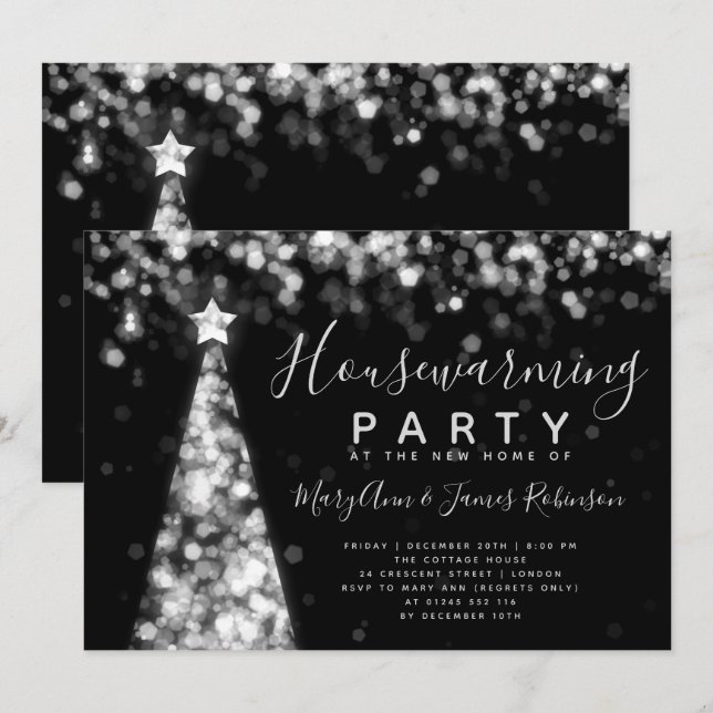 Silver Housewarming Party Christmas Holidays Invitation (Front/Back)