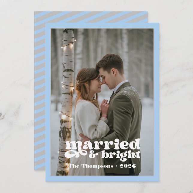 Silver & Ice Blue Newlyweds Christmas Holiday Card (Front/Back)