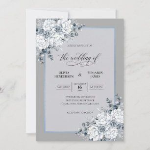 Silver Ice Peony Wedding Invitation