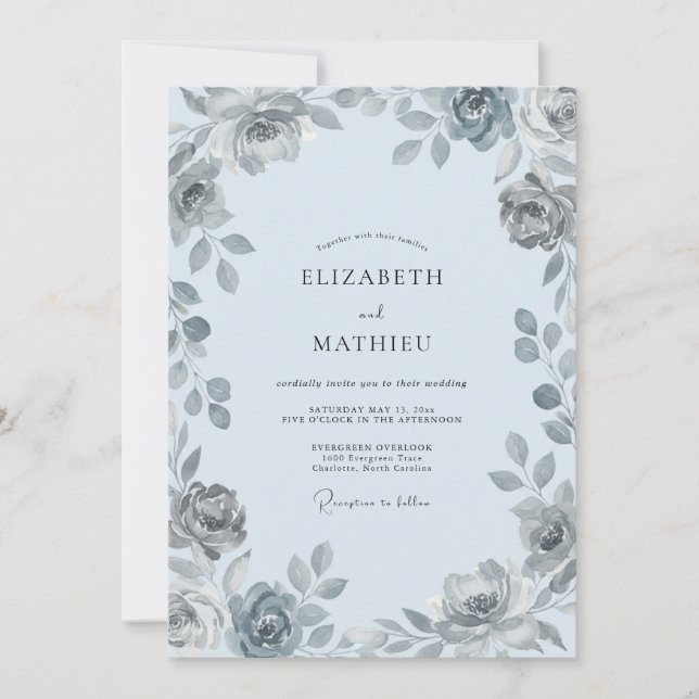 Silver Ice Watercolor Wedding Invitation (Front)