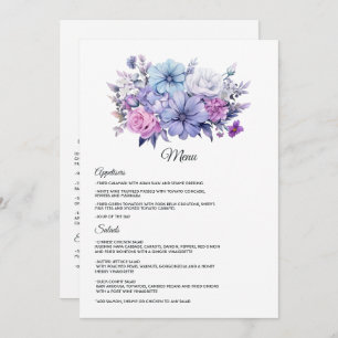 Silver, Icy Blue and Lilac Floral Wedding Menu