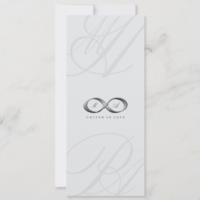 Silver Infinity Hand Clasp Couple Monogram Wedding Invitation (Front)