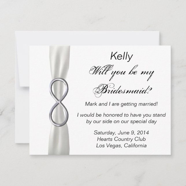 Silver Infinity White Wedding Bridesmaid Card (Front)