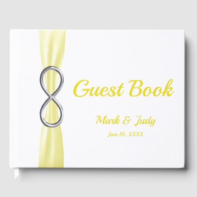 Silver Infinity Yellow Ribbon Wedding Guestbook (Front)