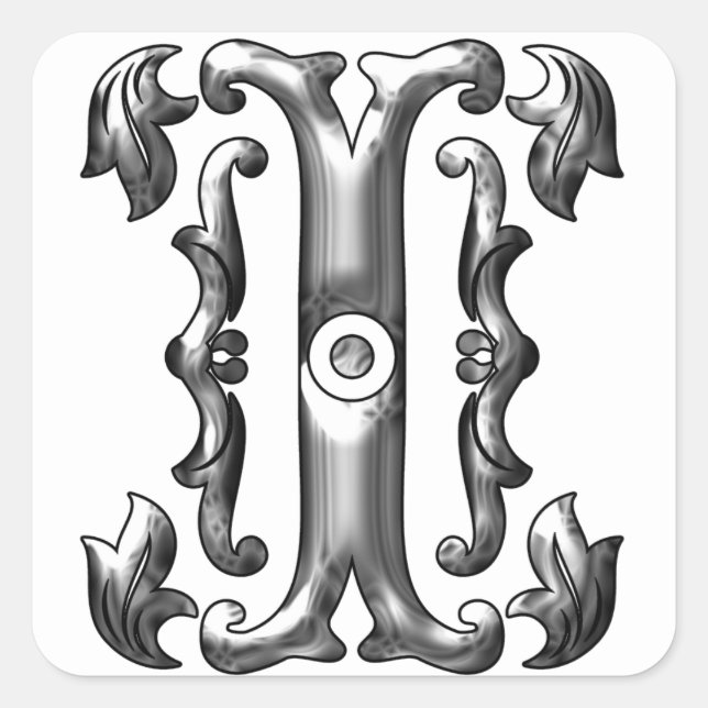 Silver Initial I Capital Letter Sticker (Front)