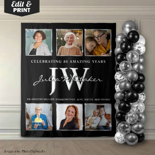 Silver Initials Custom Birthday Backdrop and Photo Tapestry