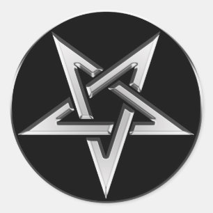 Silver Inverted Pentagram Classic Round Sticker