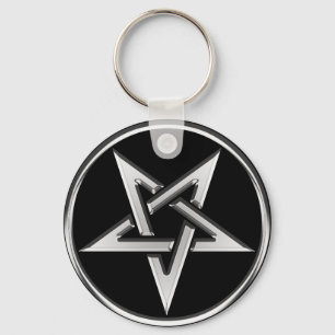 Silver Inverted Pentagram Key Ring