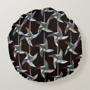 Silver iridescent movement twister windmill  powe round cushion