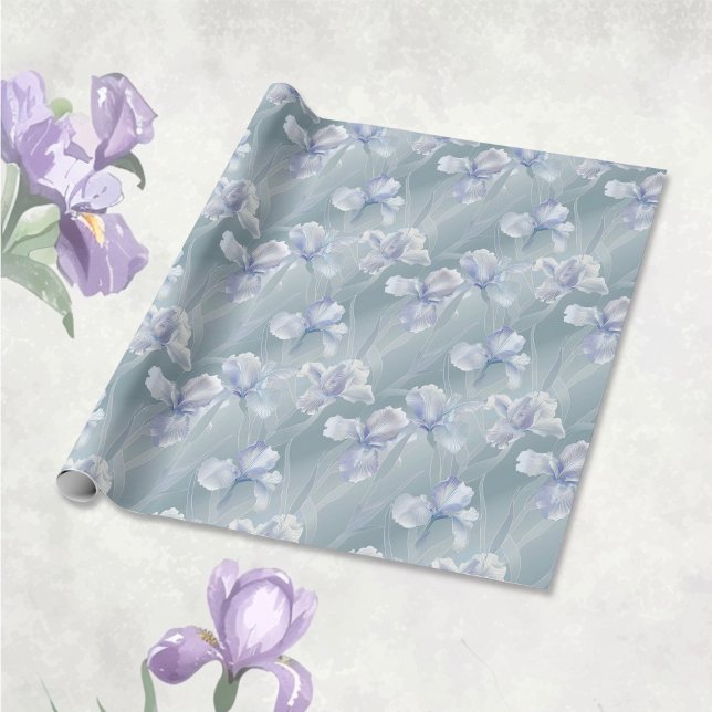 Silver Iris Floral 25th Wedding Anniversary Wrapping Paper (Silver iris 25th Wedding Anniversary Wrapping Paper)