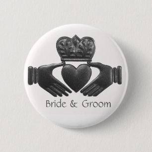 Silver Irish claddagh bride and groom button