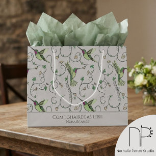 Silver Irish Comhghairdeas Hummingbird Shamrock Large Gift Bag