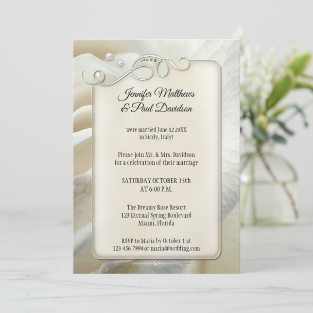 Silver Ivory Rose Post Wedding Reception Only Invitation (Standing Front)