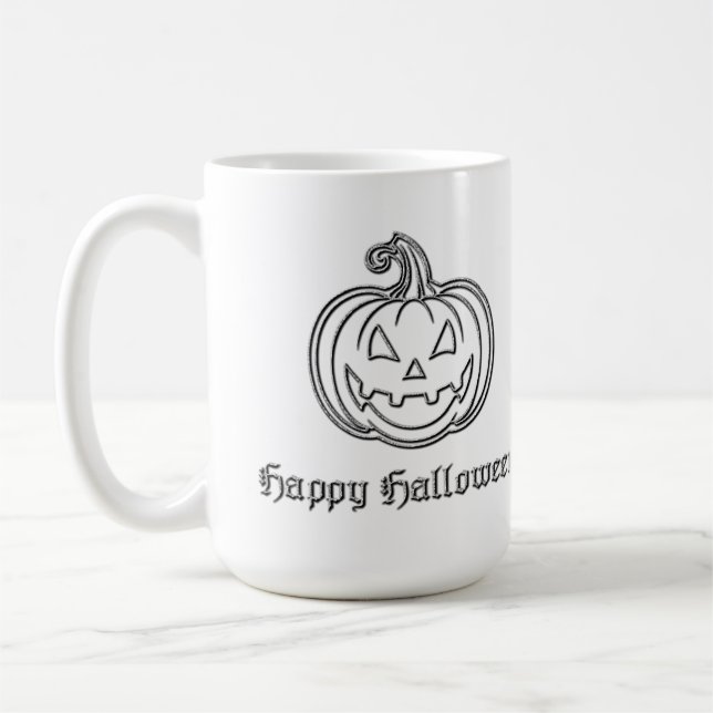 Silver Jack O' Lantern Halloween Coffee Mug (Left)