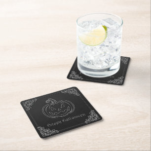 Silver Jack O' Lantern Halloween Square Paper Coaster