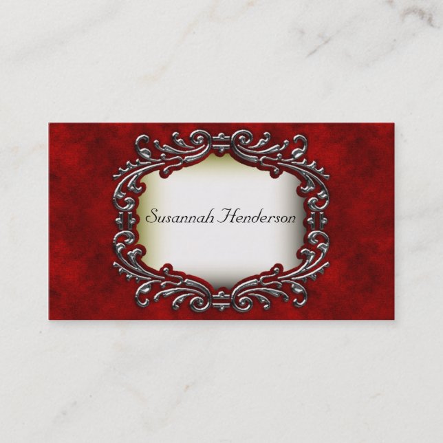 Silver Jewel on Red Velvet Business Cards (Front)