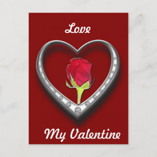 Silver Jewellery Valentine Heart with Red Rose Holiday Postcard