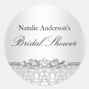 Silver Jewels & Pearls Bridal Shower Sticker