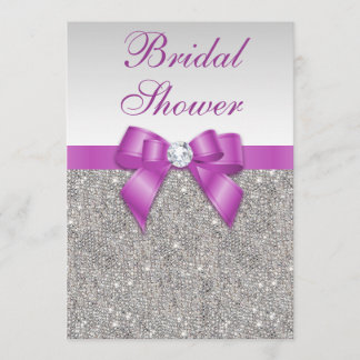Silver Jewels Radiant Orchid Bow Bridal Shower Invitation
