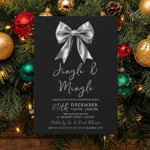 Silver Jingle Mingle Christmas Party Bow Black Invitation