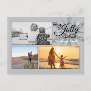 Silver Jolly Christmas Snowflake Photo Postcard