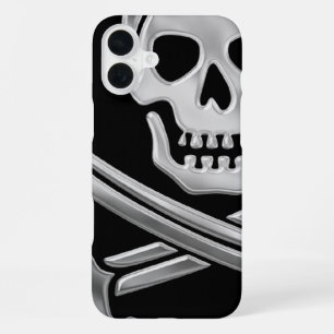 Silver Jolly Roger iPhone 16 Plus Case