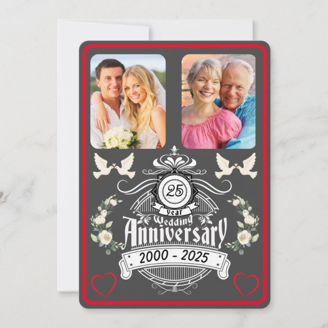 Silver Jubilee 2 Photo 25th Anniversary Invitation (Front)