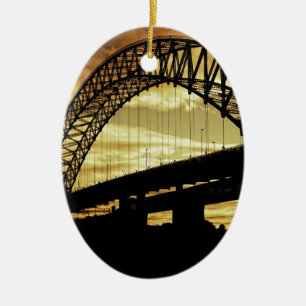Silver Jubilee Suspension Bridge Silhouette Sunset Ceramic Tree Decoration
