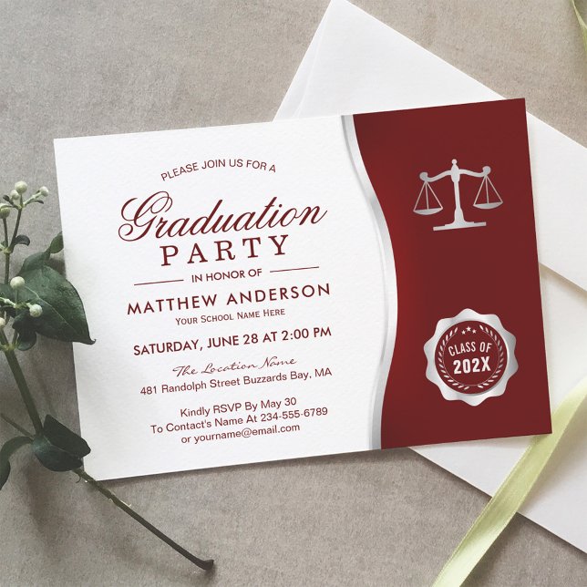 Silver Justice Wreath Law School Graduation Party Invitation (Creator Uploaded)