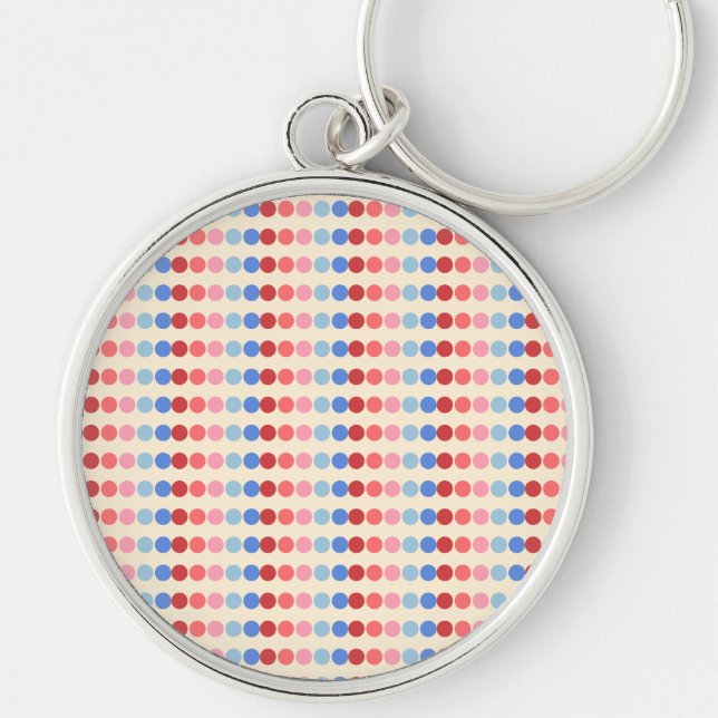 Silver keychain with colourful polka dots (Front)