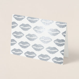 Silver Kisses Lipstick Kiss Print Love Valentine Foil Card