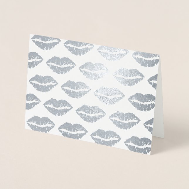 Silver Kisses Lipstick Kiss Print Love Valentine Foil Card (Front)