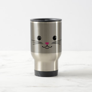 Silver Kitty Cat Cute Animal Face Design Travel Mug