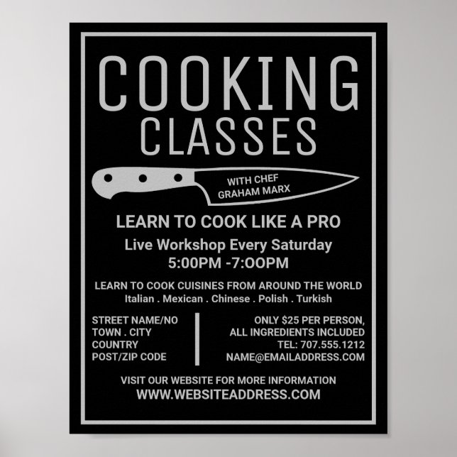 Silver Knife, Gourmet, Cooking Classes Advertising Poster (Front)