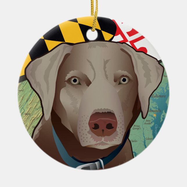 Silver Lab Retriever of Maryland Ceramic Tree Decoration (Front)