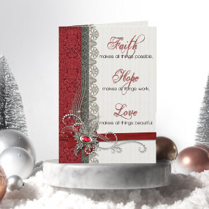Silver Lace and Vintage Red Damask Holiday Card